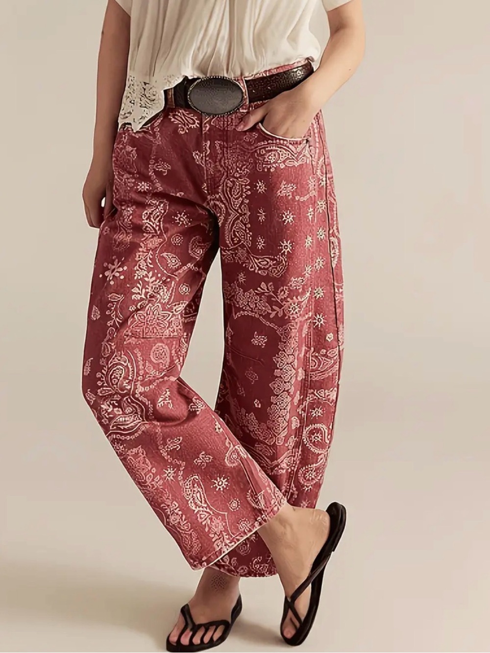 BOUTIQUE RED BANDANA BARREL JEANS